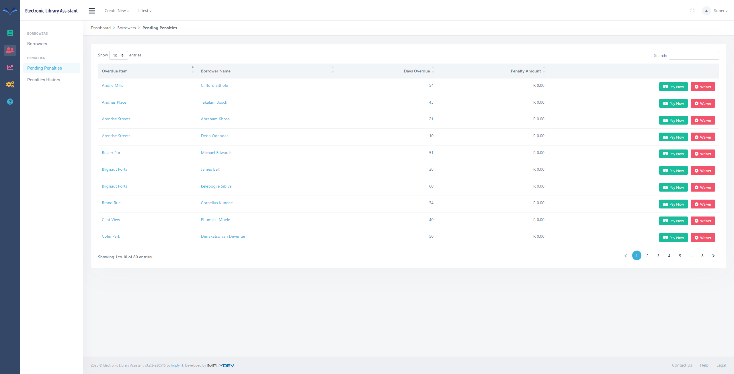Pending Penalties Page